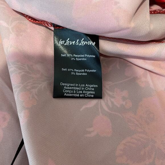 For Love & Lemons Alia Floral Puff Sleeve Tie Back Red Mini Dress Size XS - Picture 9 of 9